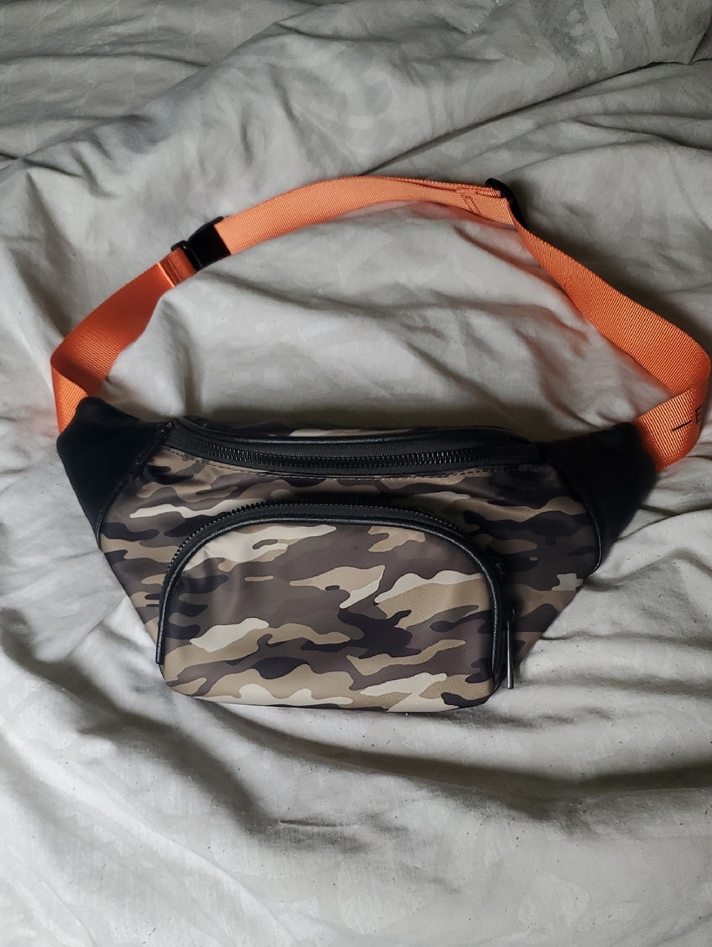 Camouflage Belt Bag with Bright Orange Strap